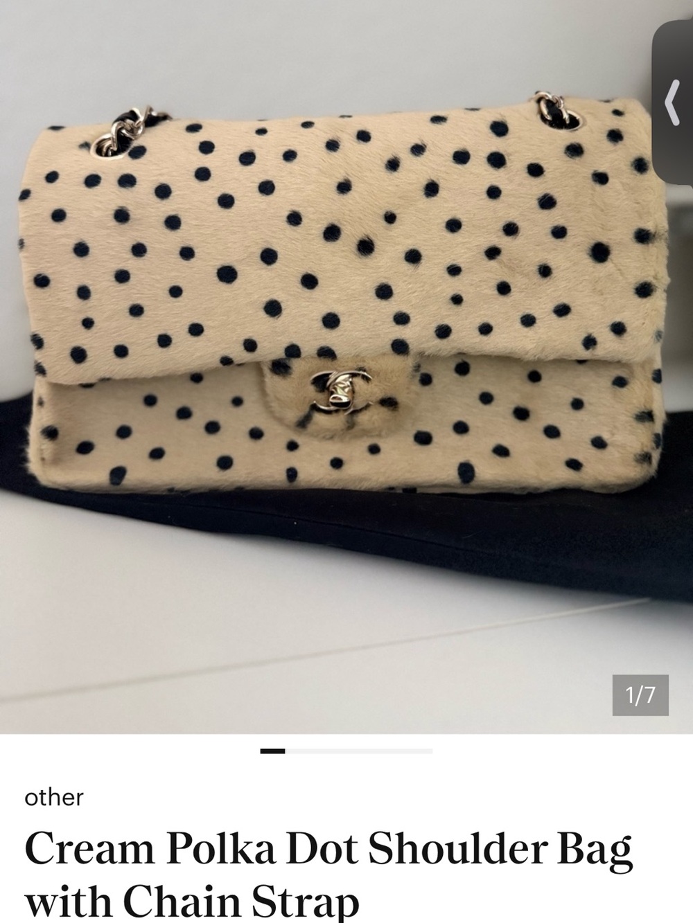 CHANEL Beige and Black Polka Dot Flap Shoulder Bag - Picture 4 of 5
